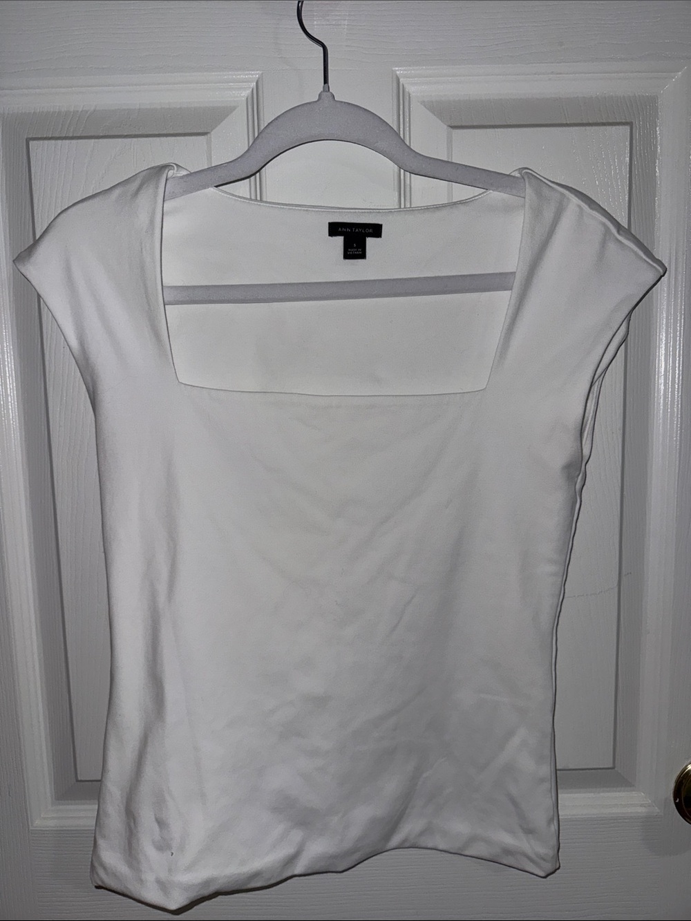 Ann Taylor White Square-Neck Cap Sleeve Top